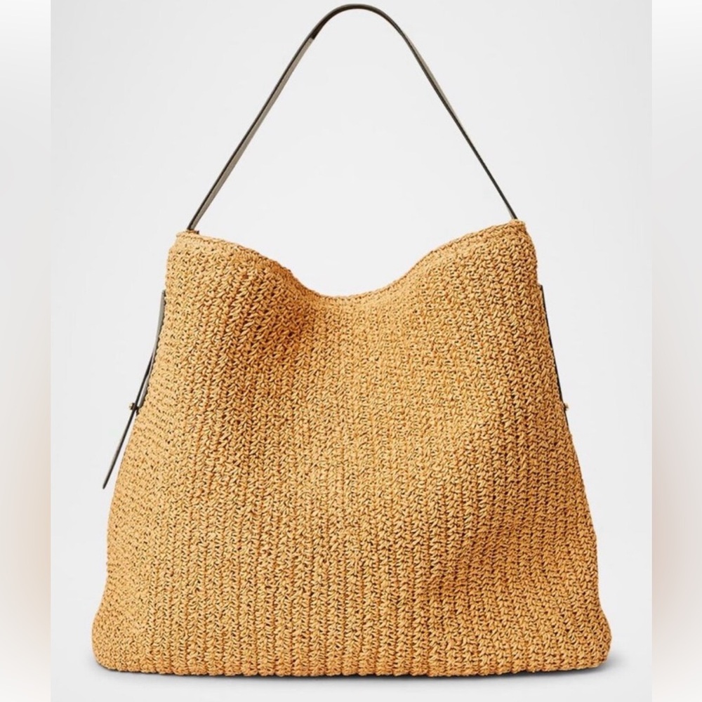 BTB LOS ANGELES Florent Raffia Hobo Bag in Tan Black Raffia Tote Handbag Purse